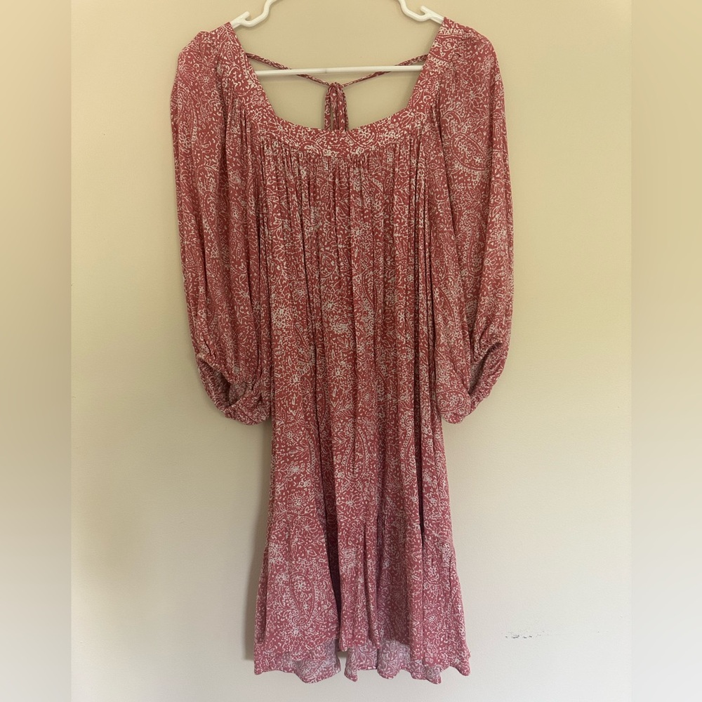 Pink and White Puff-Sleeve Mini Dress